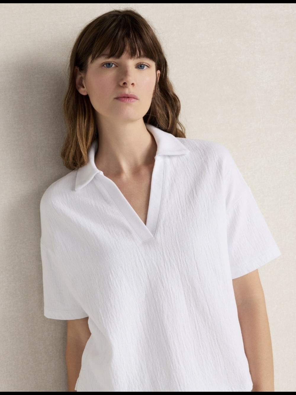Women's White Short-Sleeve V-Neck Blouse